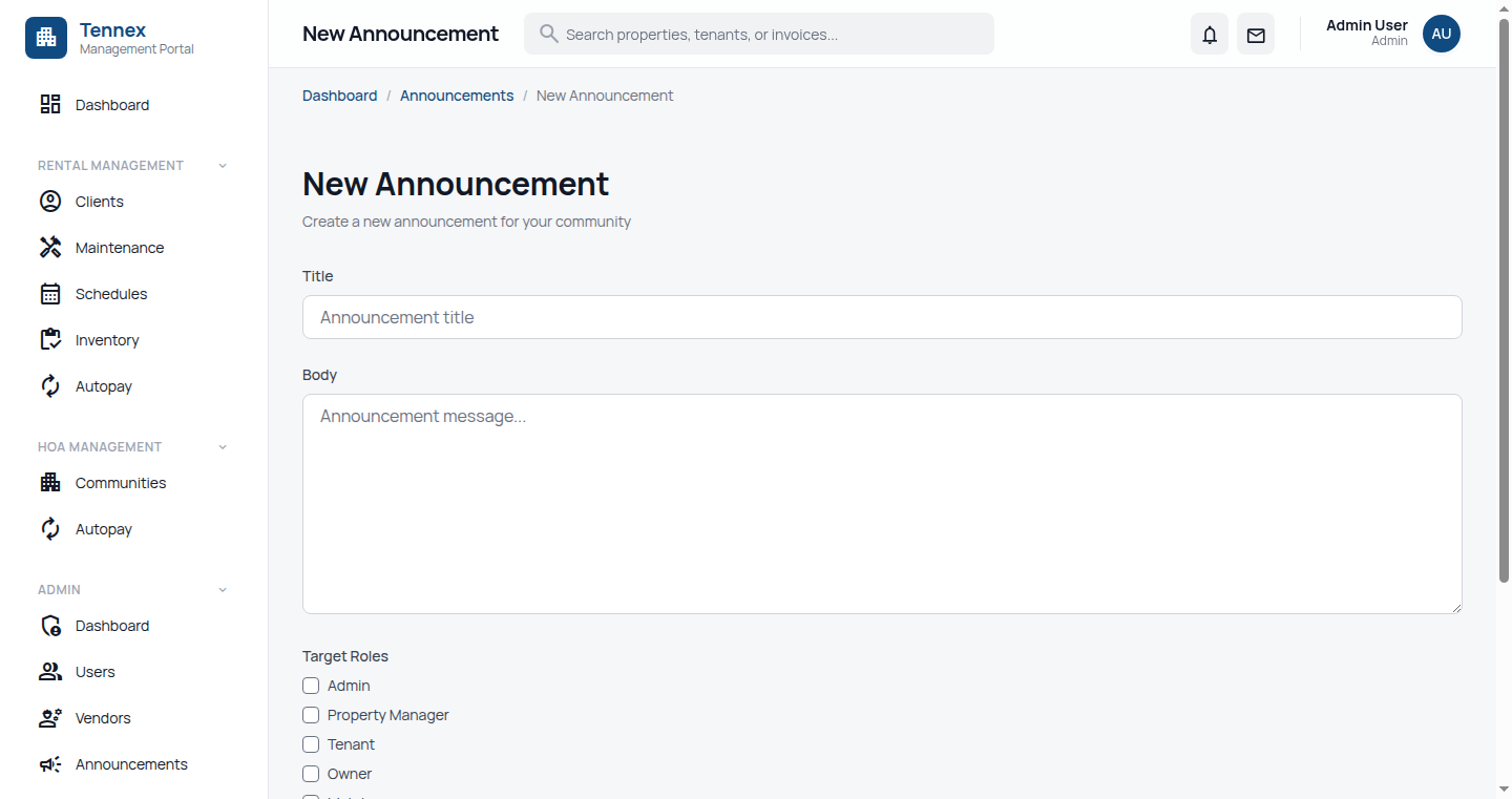 Create New Announcement
