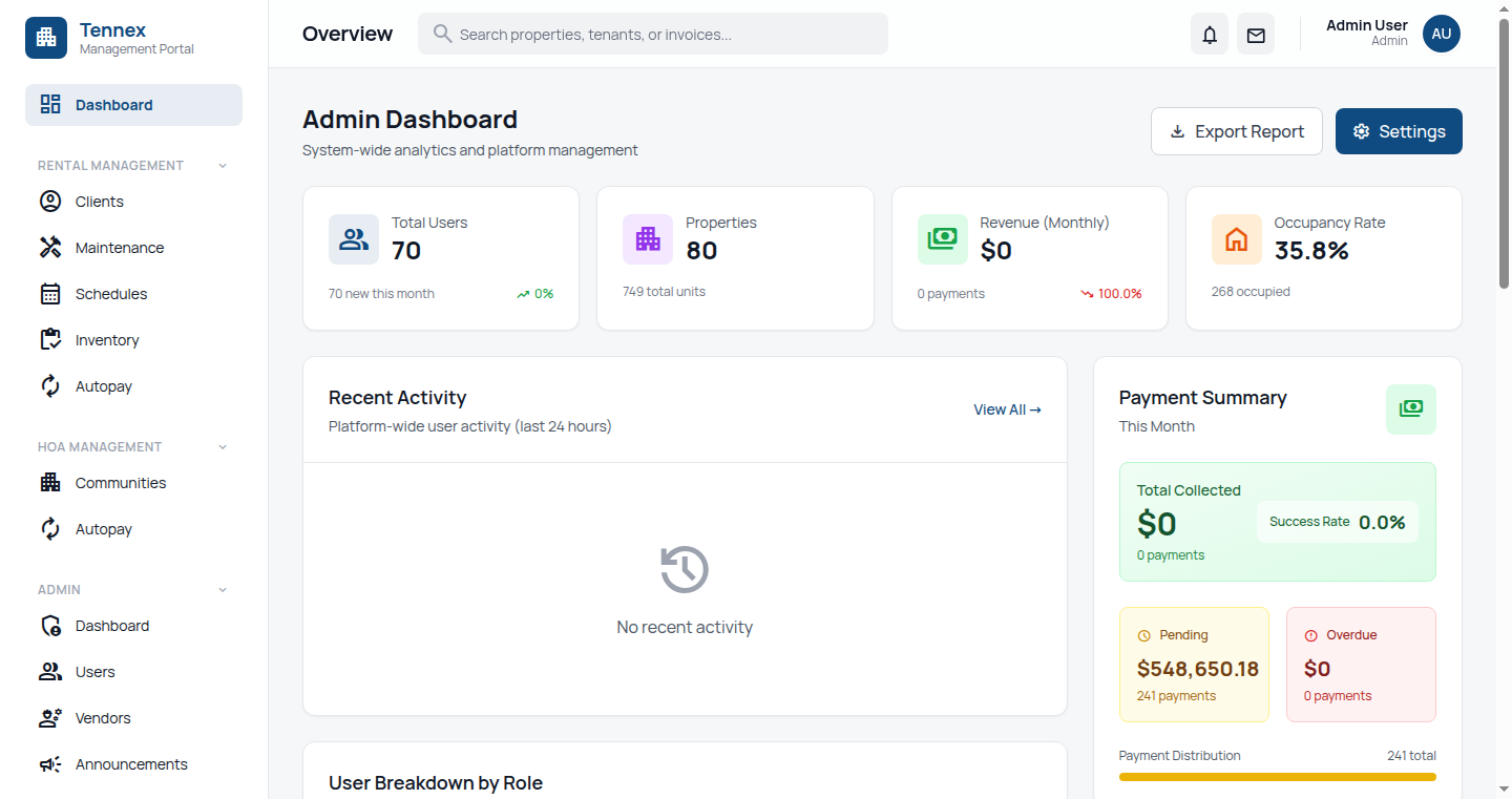 Tennex Dashboard