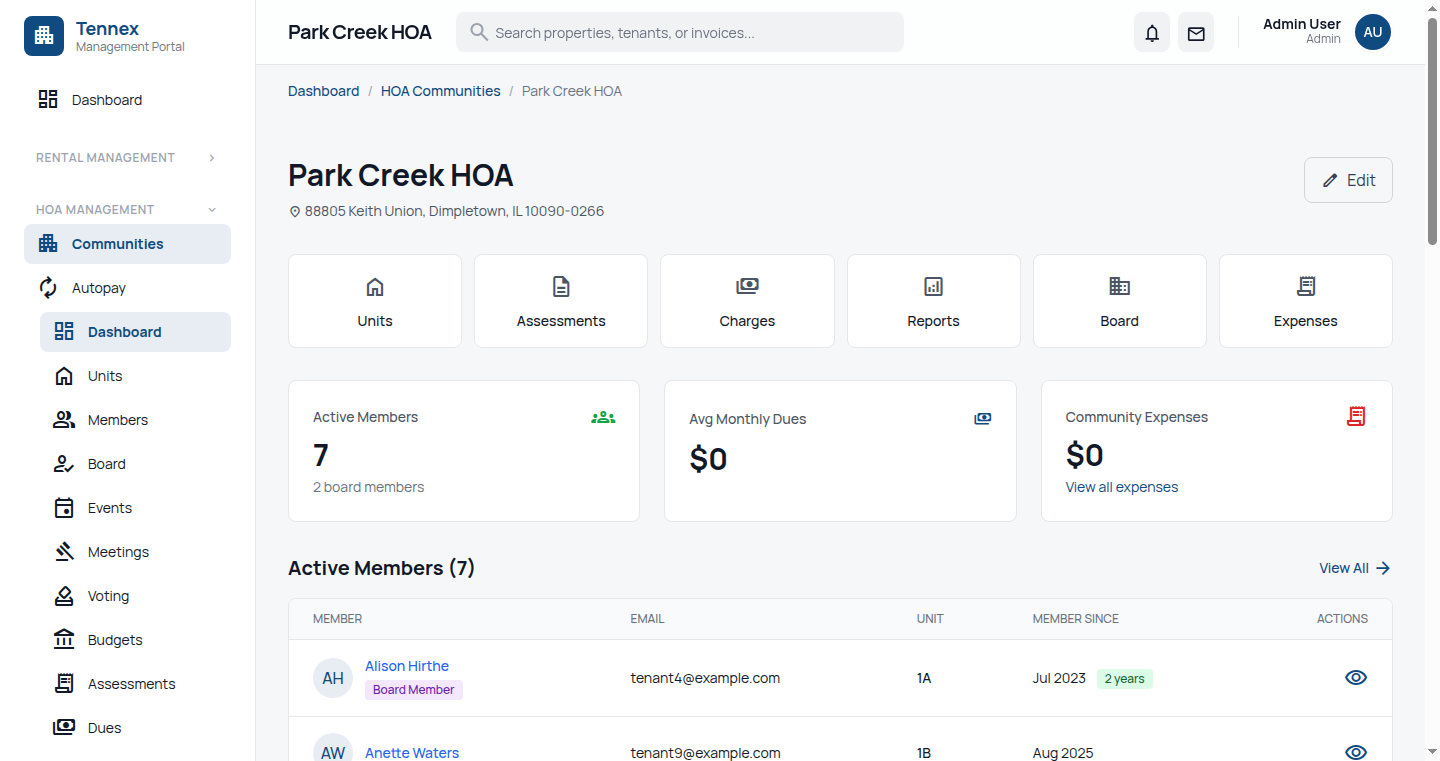 Tennex HOA Dashboard