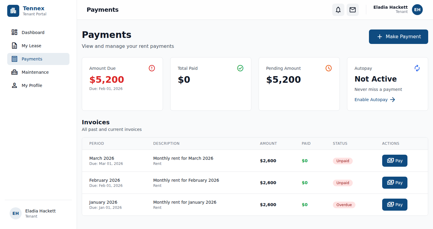 Tenant Payments List